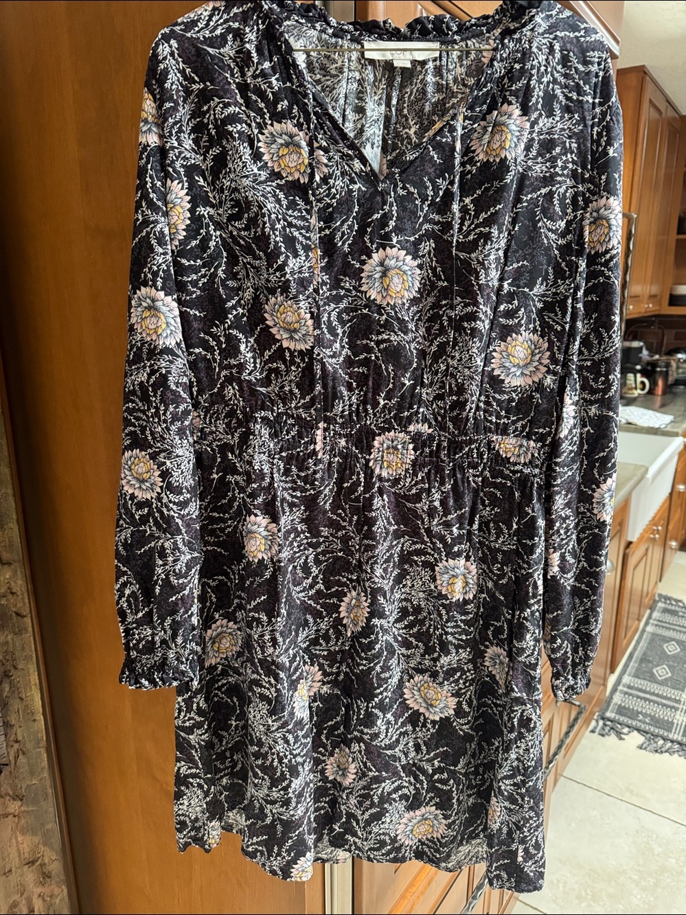 LOFT Black Floral Mini Dress